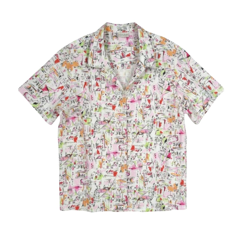 VTG WHITE STAG White/Multi SCENIC STREET SCENES Button-Up TWILL Shirt/Top 26/28W